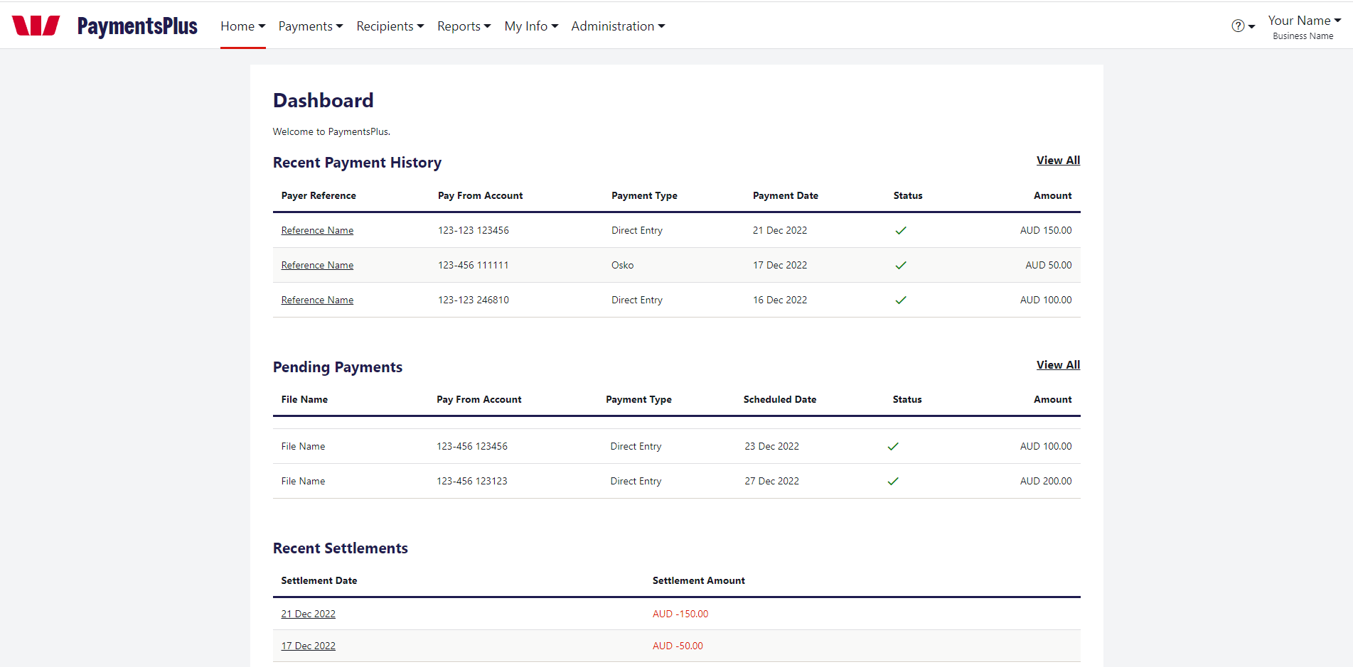 Payee Portal Dashboard