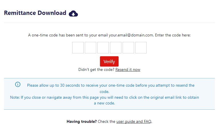 One-time verification code entry screen example
